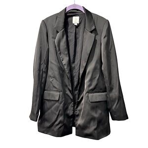 Joie Black Satin Oversized Blazer with Full Length Sleeves